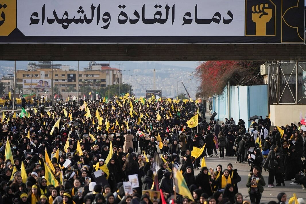 Massive crowds converging in Beirut for funeral of martyred Hezbollah leaders