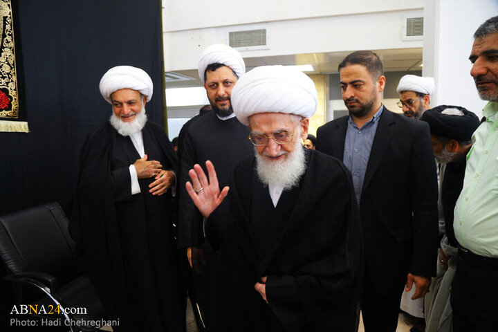 Photos: Grand Ayatollah Nouri Hamedani attends Imam Sadiq mourning procession