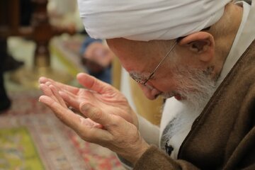 عکس خبری | وداع آیت‌الله جوادی آملی با مرقد مطهر امامین کاظمین(ع)