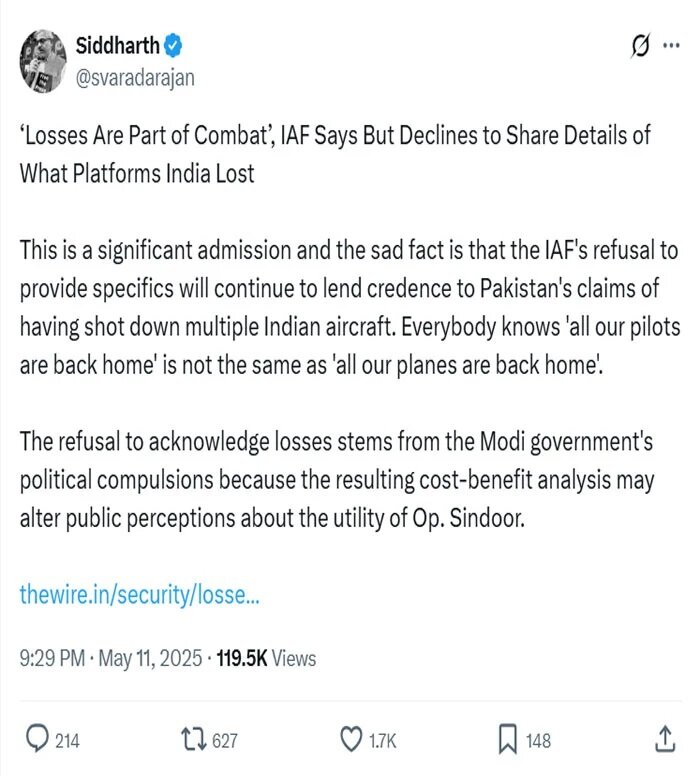 مودی نے انتخابی فائدے کےلیے جنگی بیانیے پر انحصار کیا، بھارتی صحافی سدھارتھ وردراجن