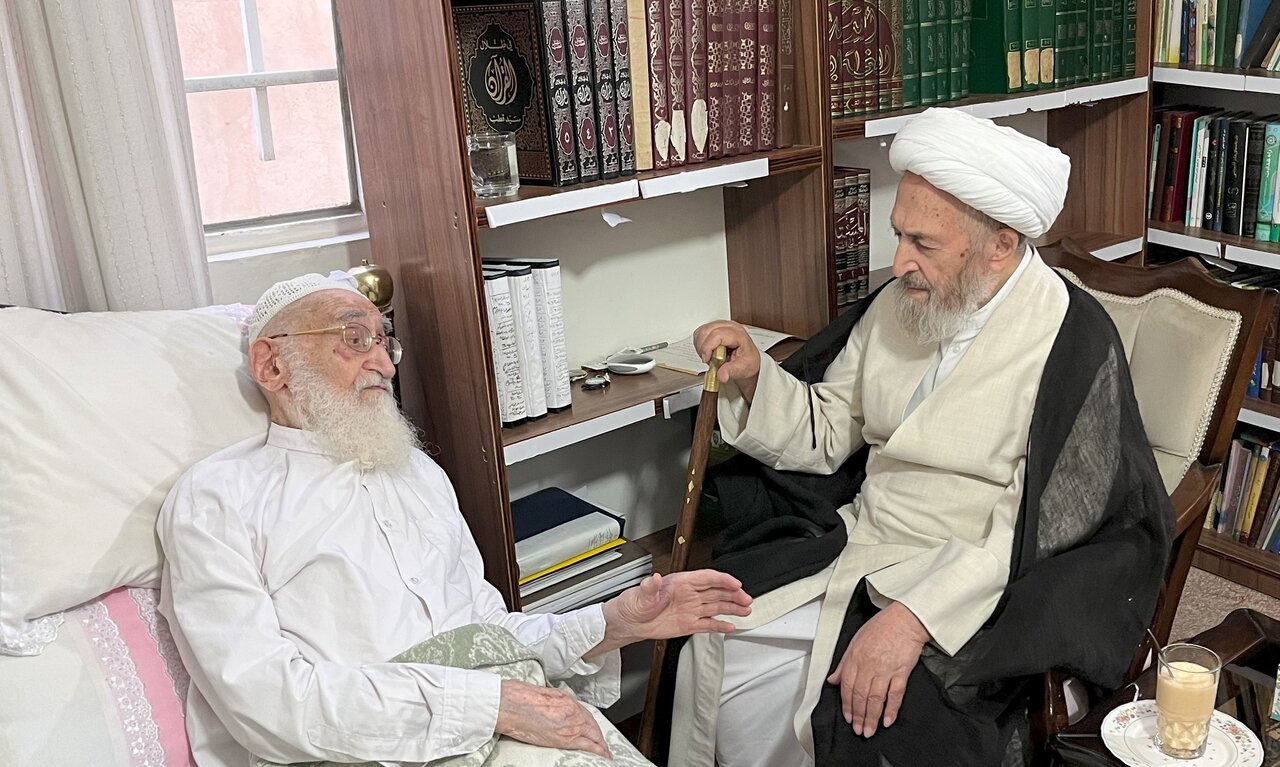 عیادت آیت‌الله سبحانی از آیت‌الله نوری‌ همدانی + عکس