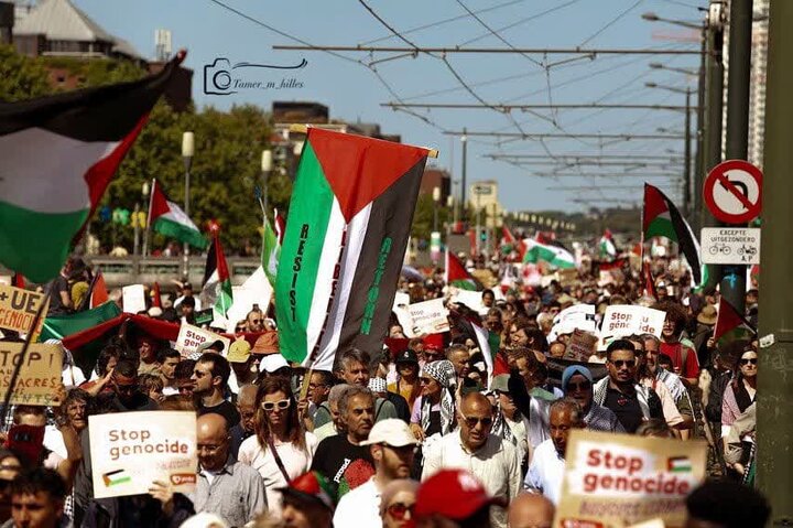 تظاهرات در بروکسل بلژیک، در حمایت از فلسطین