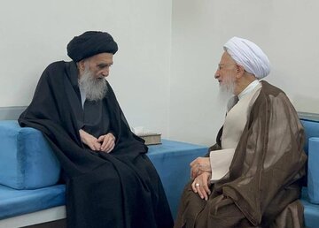 دو دریا به هم رسیدند؛ دیدار تاریخی دو مرجع بزرگ؛ آیت‌الله سیستانی و آیت‌الله جوادی آملی