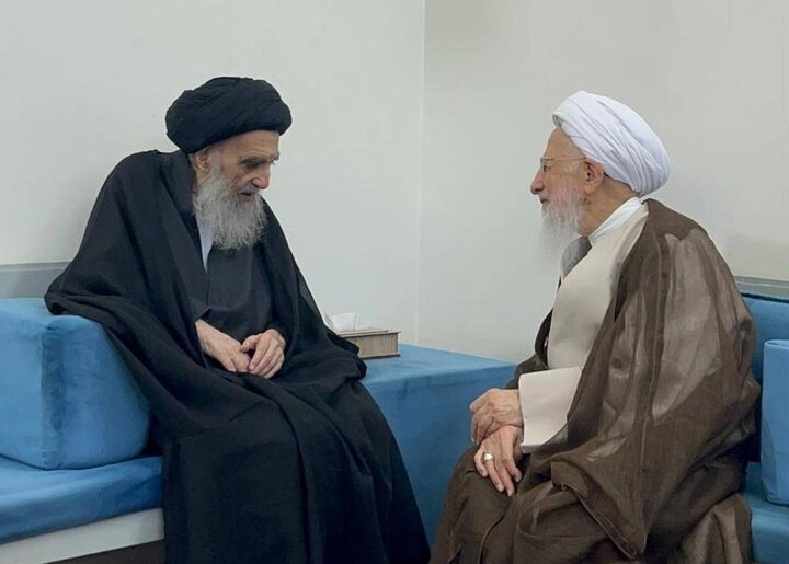 دو دریا به هم رسیدند؛ دیدار تاریخی دو مرجع بزرگ؛ آیت‌الله سیستانی و آیت‌الله جوادی آملی