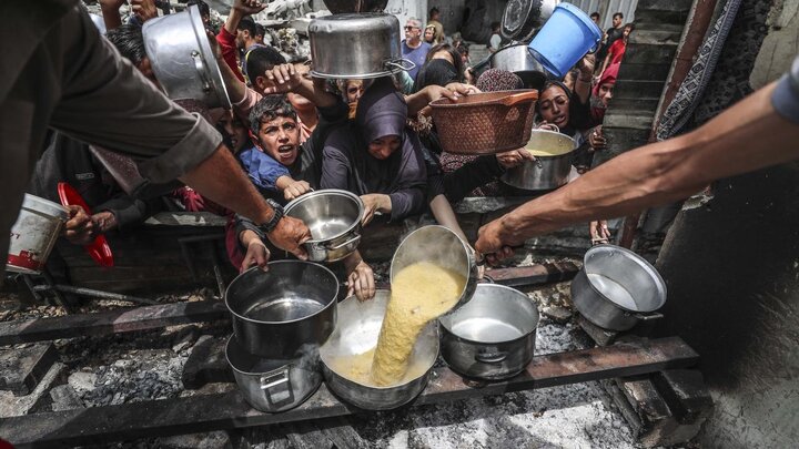 ازدحام به خاطر یک وعده غذا در غزه