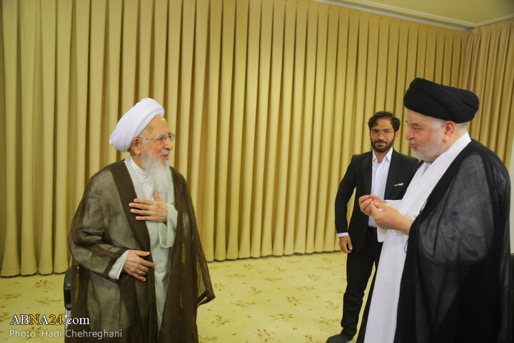 دیدار نماینده آیت‌الله سیستانی در ایران با آیت‌الله جوادی آملی