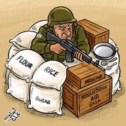 كاريكاتير / المساعدات الإنسانية أثناء استمرار القتال في غزة