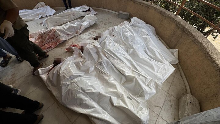 پیکر شهدای فلسطینی که برای دریافت کمک‌های بشردوستانه تجمع کرده بودند