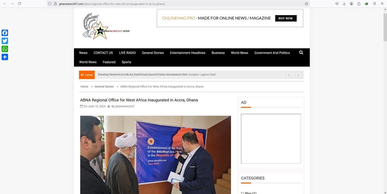 Habari iliyoenea ya ufunguzi wa Ofisi ya ABNA nchini Ghana katika Vyombo vya Habari nchini Ghana