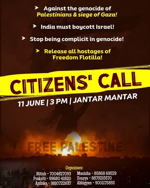 AISA ‘Citizens' Call’ in Delhi against Gaza siege and Palestinian genocide