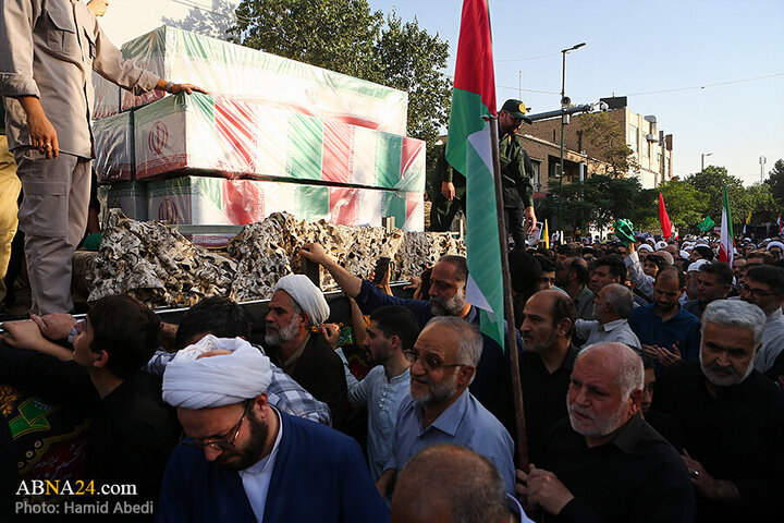 Informe fotográfico |  Ceremonia fúnebre de 8 mártires iraníes tras ataques del régimen sionista en Qom