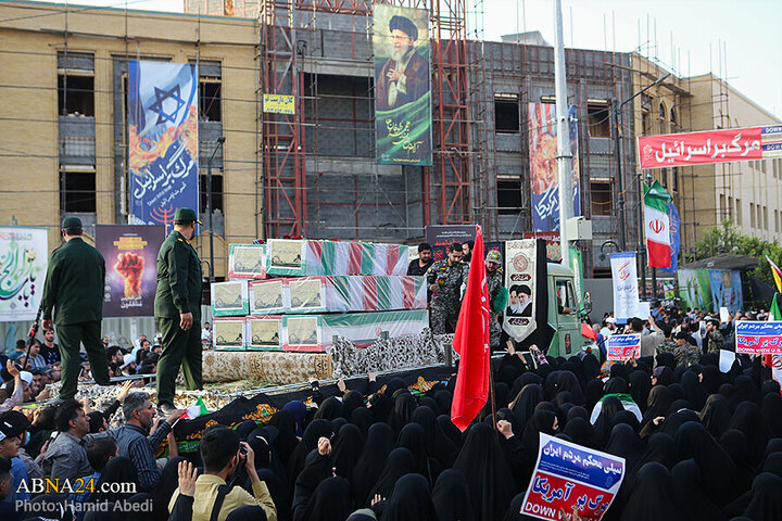 Informe fotográfico |  Ceremonia fúnebre de 8 mártires iraníes tras ataques del régimen sionista en Qom