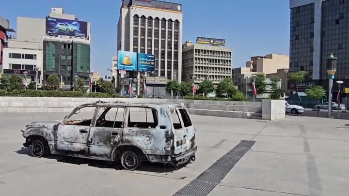 ویدیو | آمبولانسی که صهیونیست‌ها در تهران آتش زدند