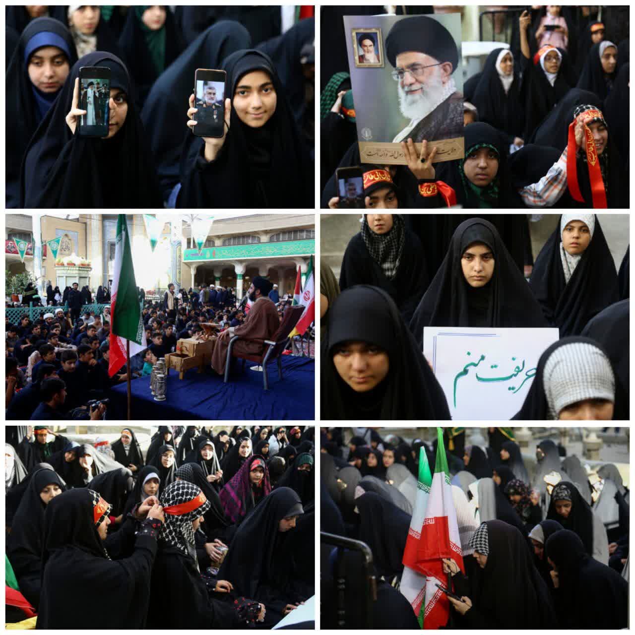 Uungaji mkono wa vijana wa Fatimiyya kwa majeshi ya ulinzi ya Taifa la Iran, katika haramu tukufu ya Mwanamke wa Heshima, Hazrat Fatima Maasumah (sa)