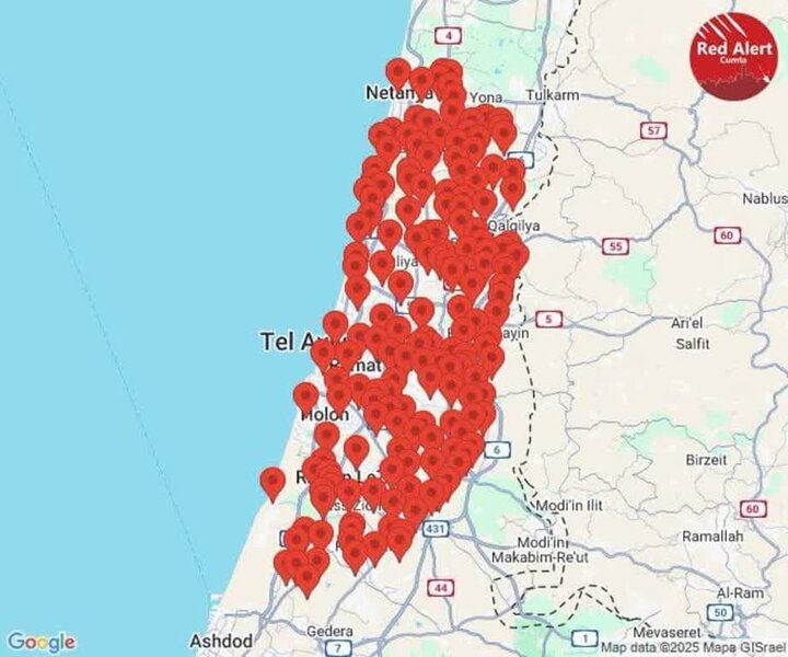 موج هجدهم عملیات وعده صادق۳ / موشک های ایرانی در آسمان تل آویو + ویدیو و نقشه
