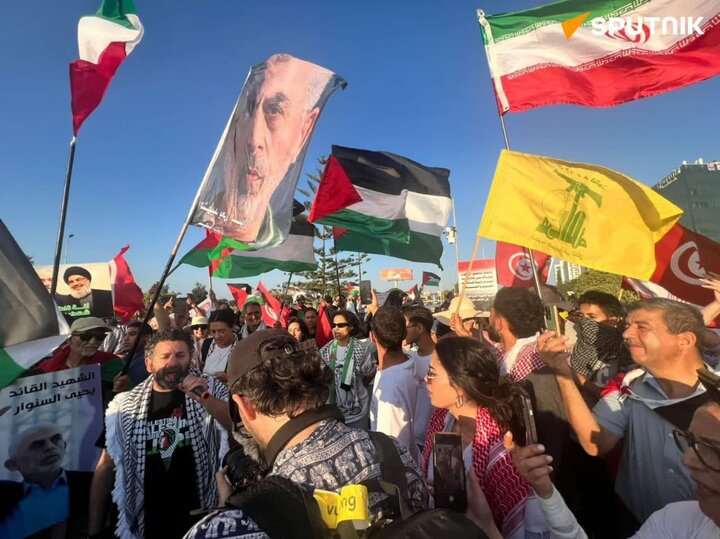 تقرير مصور/ مسيرة تضامنية للشعب التونسي مع غزة وإيران أمام السفارة الإمريكية في تونس