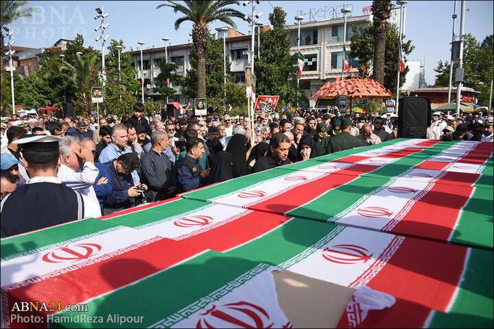 Photos: Funeral ceremony of martyrs of Zionist regime's crimes held in Rasht