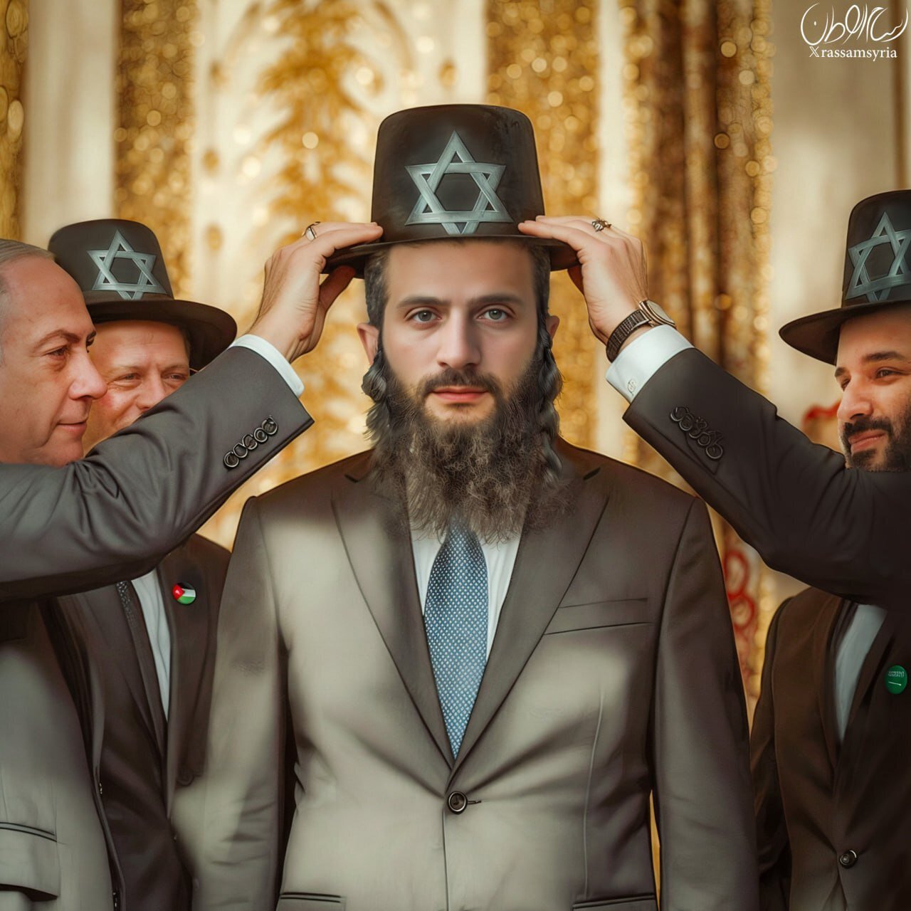 Cartoon:  “Has Ahmed al-Sharaa embraced Judaism?” or “Has Islamic law become Judaized?”