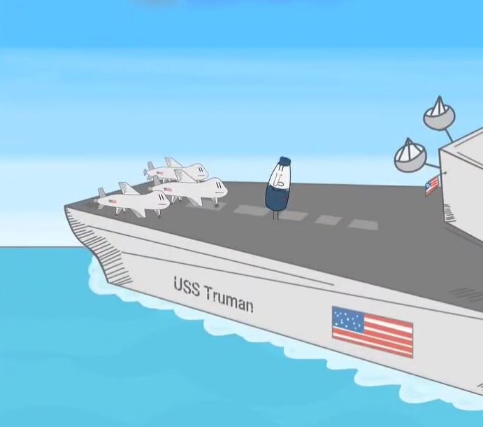Cartoon: American aircraft dialogue on USS Harry S. Truman aircraft carrier