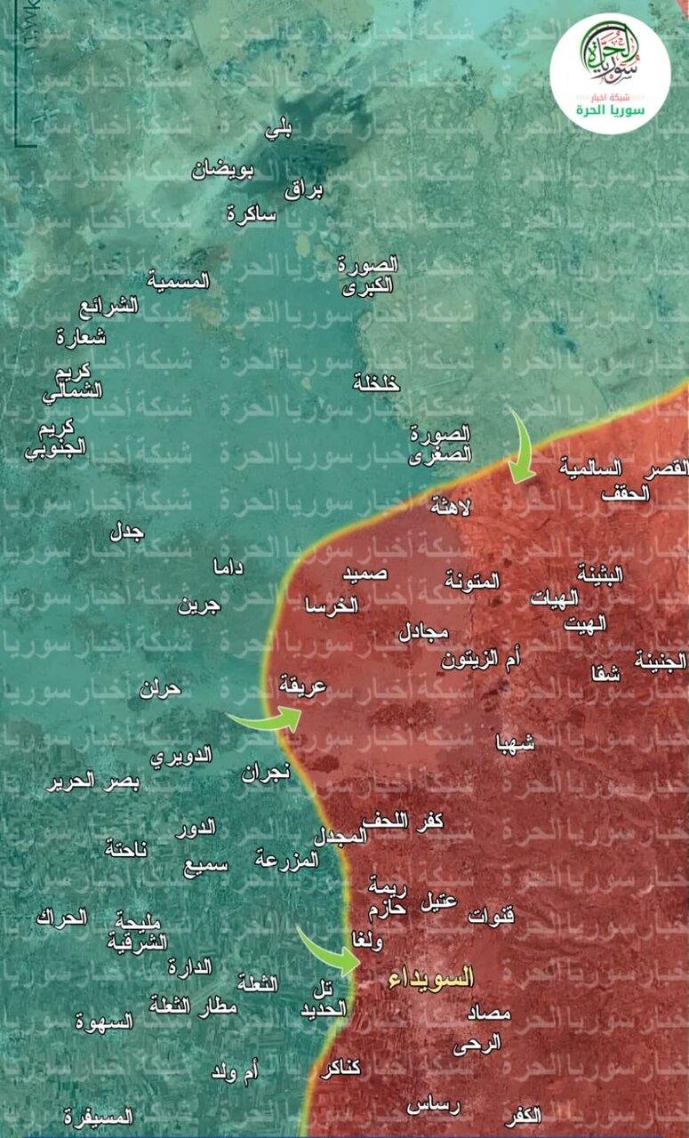 تصویر خبری | نقشه آخرین وضعیت درگیریها در سویدا سوریه تا این لحظه