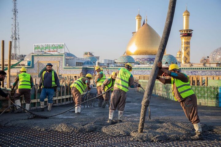 صبّ أكثر من 200 م³ من الخرسانة في المساحات الإضافية لصحن أم البنين (عليها السلام)