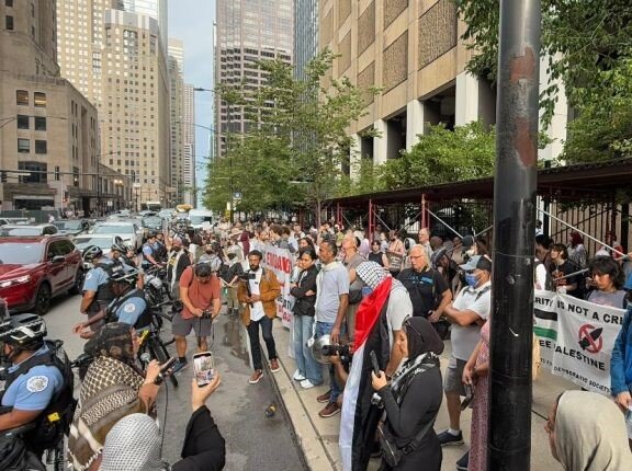 Demonstrators rally outside Israeli consulate in Chicago over Gaza siege