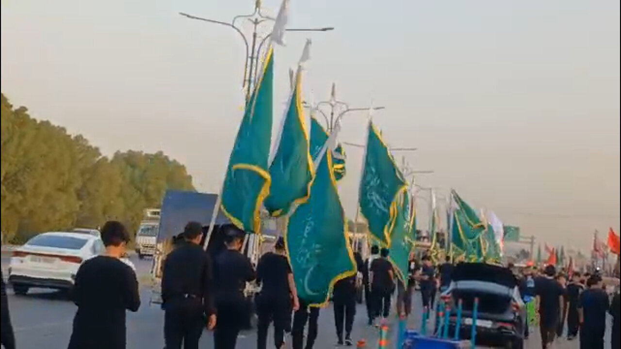 ویدیو | طلوع آفتاب بصره در مسیر زائران حسینی