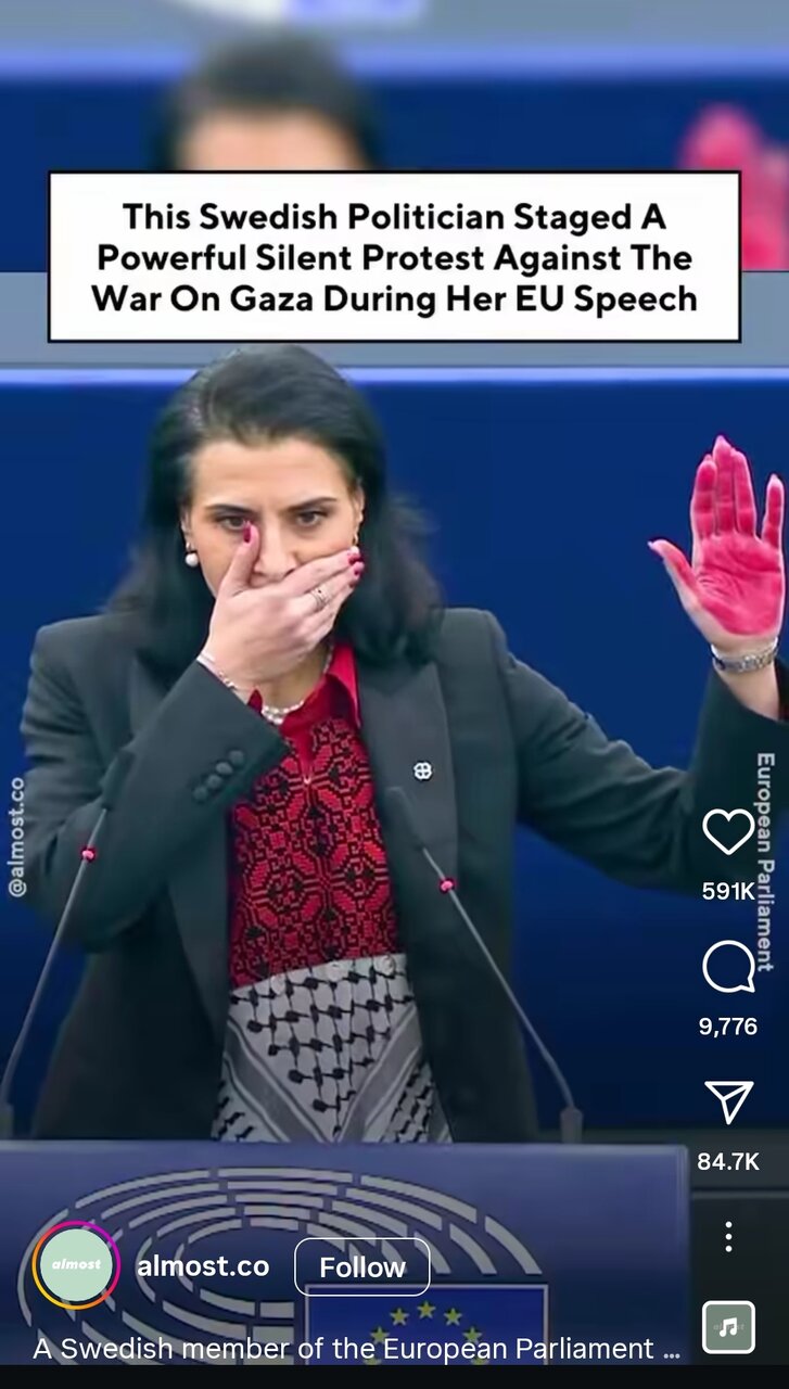 Mwanasiasa wa Uswidi Bungeni Ulaya Alipofanya Maandamano ya Ishara ya Ukimya Kuhusu Gaza + Picha