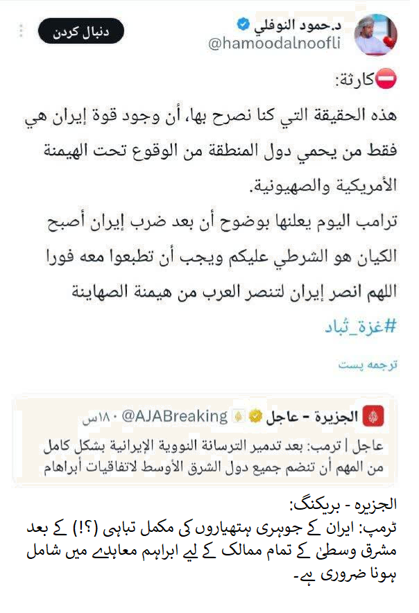 تصویری خبر | ایران نے عرب ممالک کو اسرائیلی تسلط سے نجات دلائی، عمانی پروفیسر