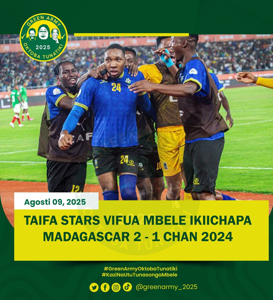 Taifa Stars Yaandika Historia, Yaingia Robo Fainali CHAN 2024 Baada ya Kuifunga Madagascar 2–1