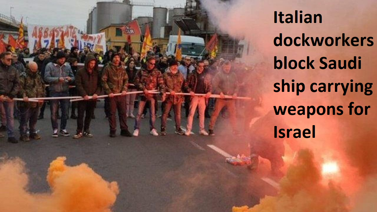 اطالویوں نے صہیونی ریاست کے لئے ہتھیار لے جانے والے سعودی جہاز کو گھیر لیا