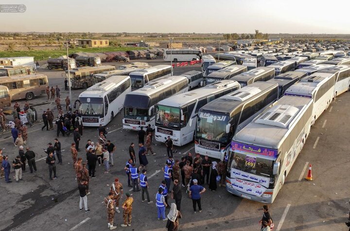 تقرير مصور/ أكثر من (350) باصًا مكيّفًا وخدمات ضيافة على مدار الساعة لتسهيل عودة زوار الأربعين