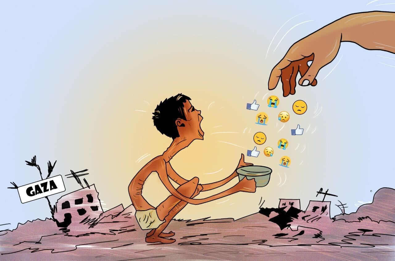 ဂါဇာတွင် ငတ်မွတ်မှု နှင့် နိုင်ငံတကာအသိုင်းအဝိုင်း ၏ စာနာမှု ။ ။ cartoon