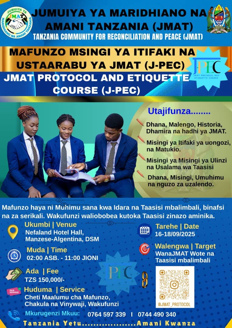JMAT Yatangaza Mafunzo ya Msingi ya Itifaki na Ustaarabu (J-PEC) Jijini Dar es Salaam