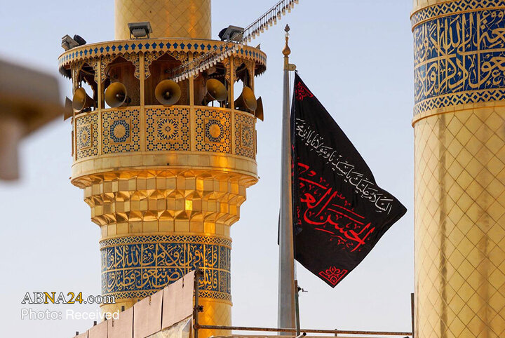 سیاه‌پوشی حرم امام اول شیعیان برای شهادت امام حسن عسکری(ع)