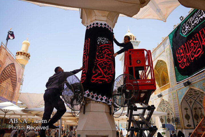 سیاه‌پوشی حرم امام اول شیعیان برای شهادت امام حسن عسکری(ع)