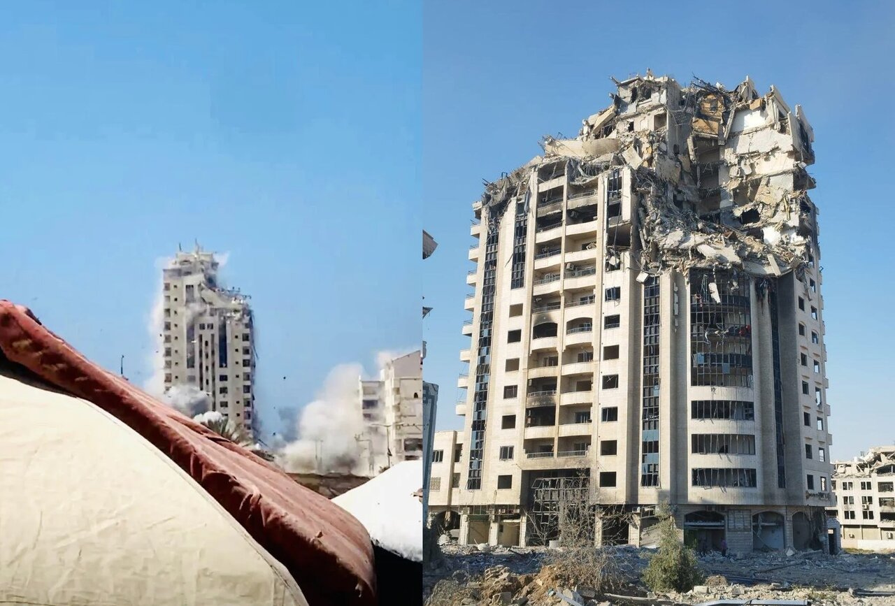 ویدیو | حمله هولناک رژیم صهیونیستی به یک برج مسکونی در غزه