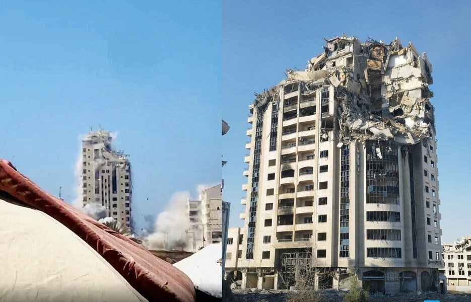 Video: Horrifying Israeli attack on a residential tower in Gaza