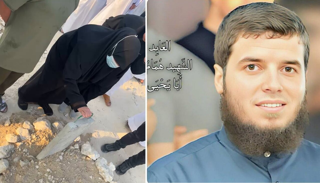 وداع همسر رهبر حماس با فرزند شهیدش  + ویدیو