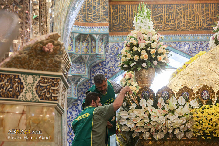 گل‌آرایی ضریح مطهر بانوی کرامت به مناسبت سالروز ورود ایشان به قم