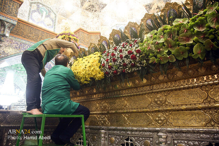 گل‌آرایی ضریح مطهر بانوی کرامت به مناسبت سالروز ورود ایشان به قم