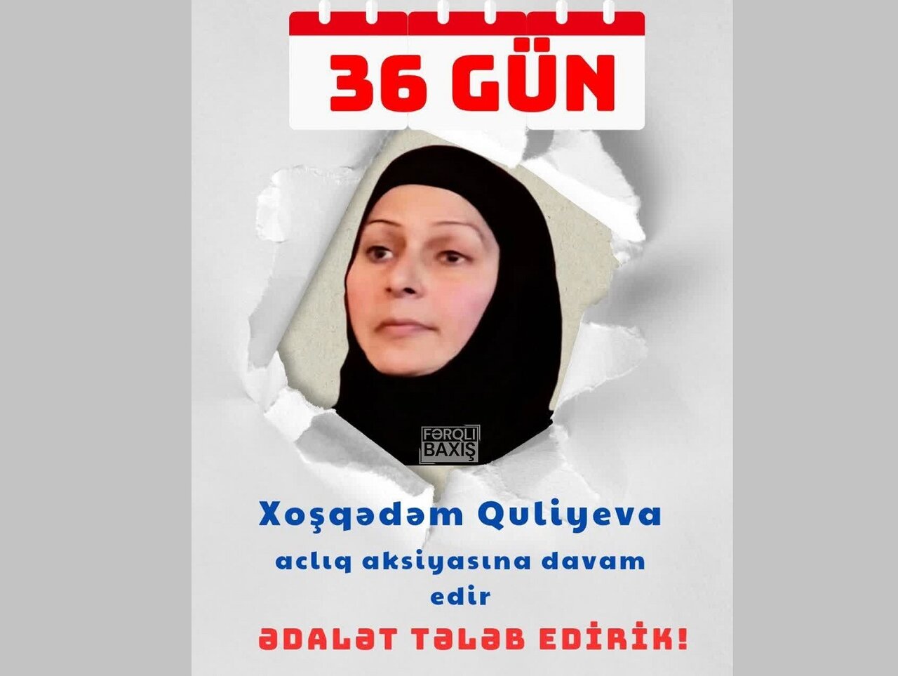 Онколожи хәстә Хошгәдәм Гулијева 36 ҝүндүр ки, аҹлыг аксијасына давам едир