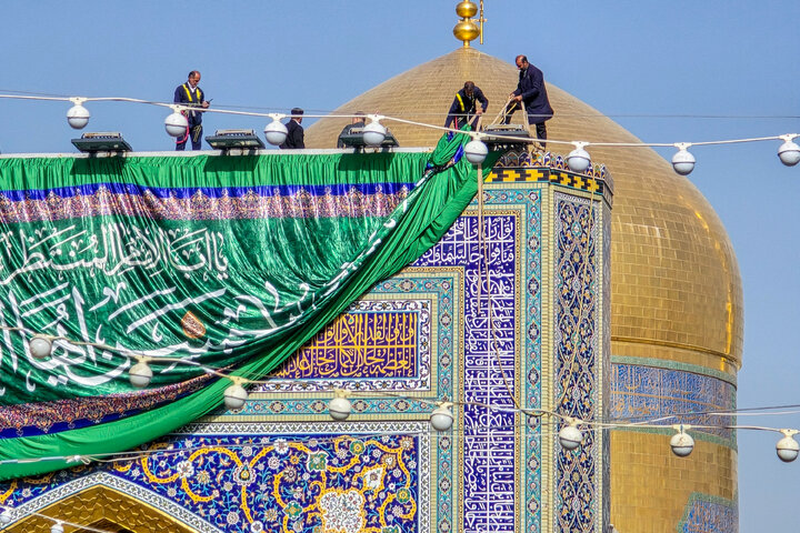 Photos: Celebratory banners, inscriptions installed at Razavi Shrine on Imam Hasan al-Askari birth anniversary