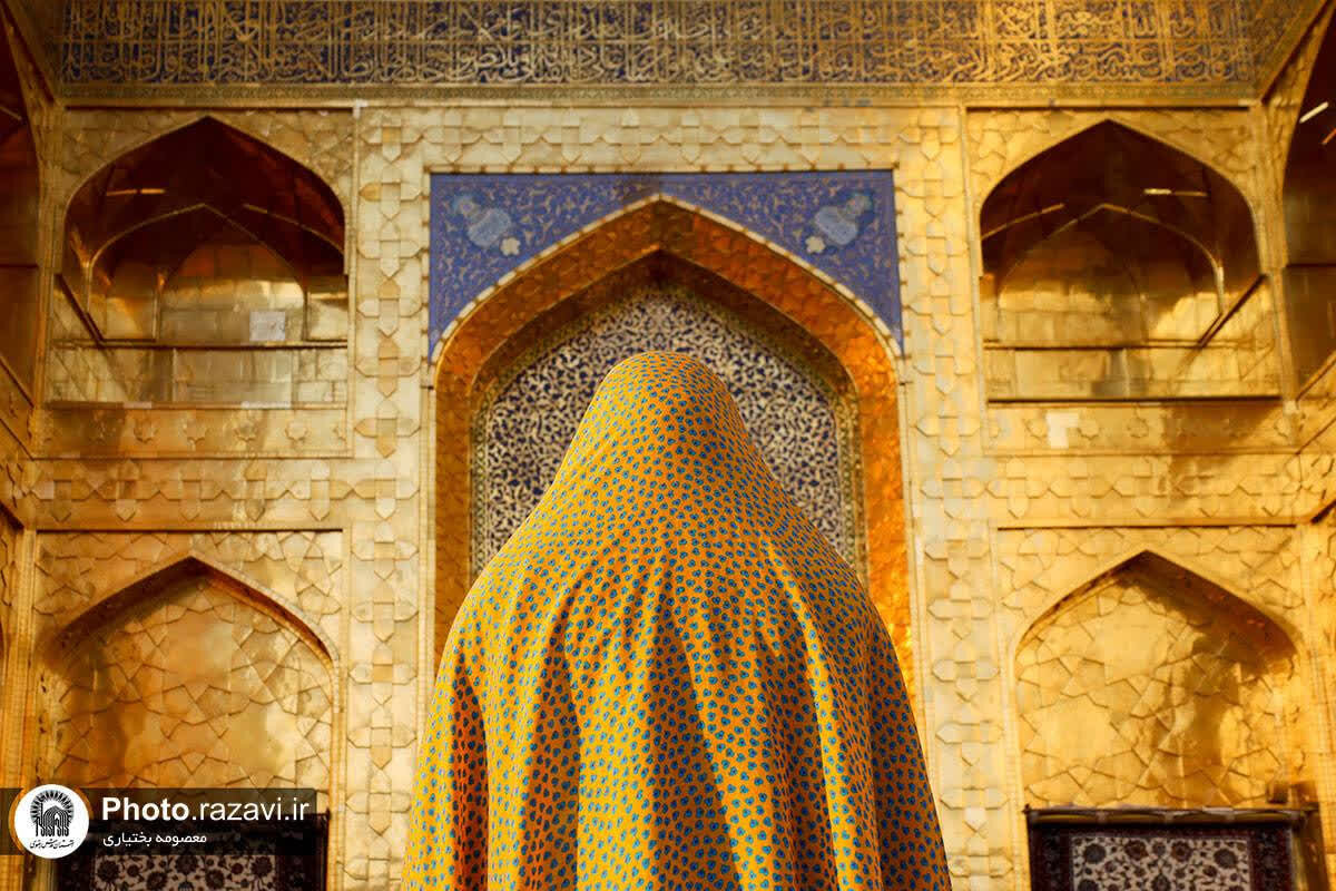 Golden iwan of Enghelab Eslami Courtyard, oldest surviving structure at Imam Reza Shrine