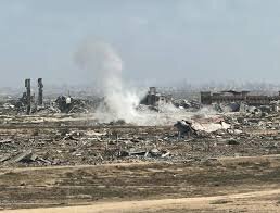 فيديو | دمار هائل خلفه جيش الاحتلال شرق مفترق عبد العال بشارع الجلاء بمدينة غزة