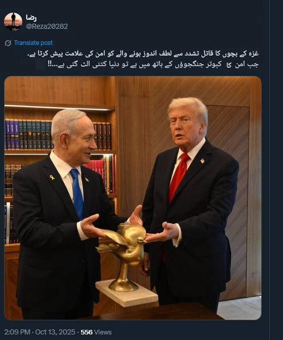 تصویری خبر | نیتن یاہو نے امن کا کبوتر ٹرمپ کو پیش کر دیا!!