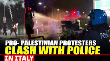 İtaliya polisi Fələstin tərəfdarları ilə toqquşdu; İtalyan azarkeşlər sionist rejimin himninin səsləndirilməsini fitə basdılar \ Video