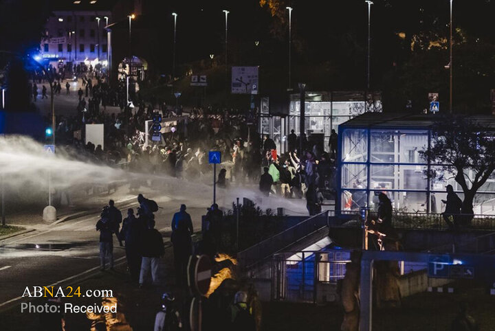 درگیری حامیان فلسطین با پلیس پیش از برگزاری مسابقه فوتبال اسرائیل با ایتالیا