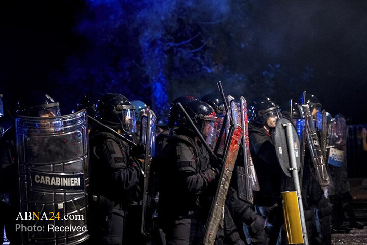 درگیری حامیان فلسطین با پلیس پیش از برگزاری مسابقه فوتبال اسرائیل با ایتالیا