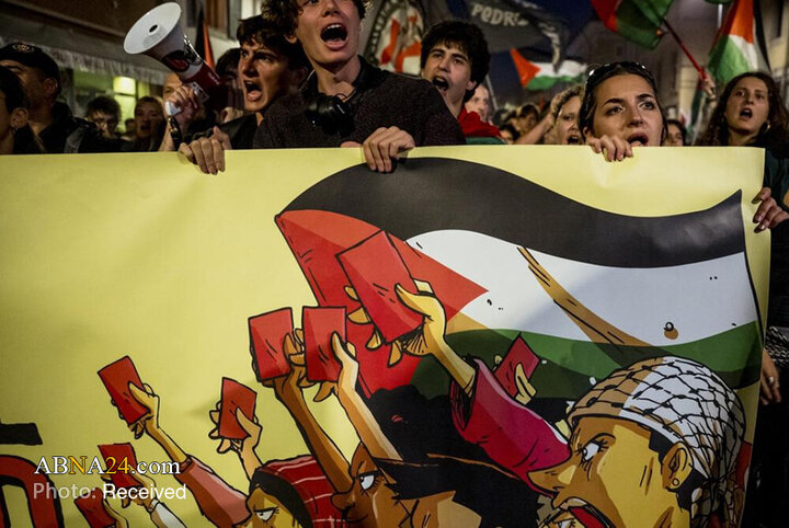 درگیری حامیان فلسطین با پلیس پیش از برگزاری مسابقه فوتبال اسرائیل با ایتالیا